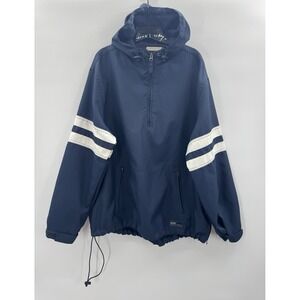 VTG Y2K Jacket Men Large Anorak Windbreaker Varsity Racing Stripes Pullover Hood